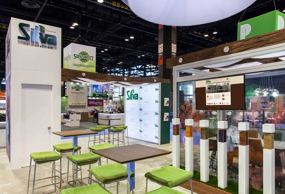 Silva 20 x 20 trade show booth with seating area Silva 20 x 20 trade show booth with seating area